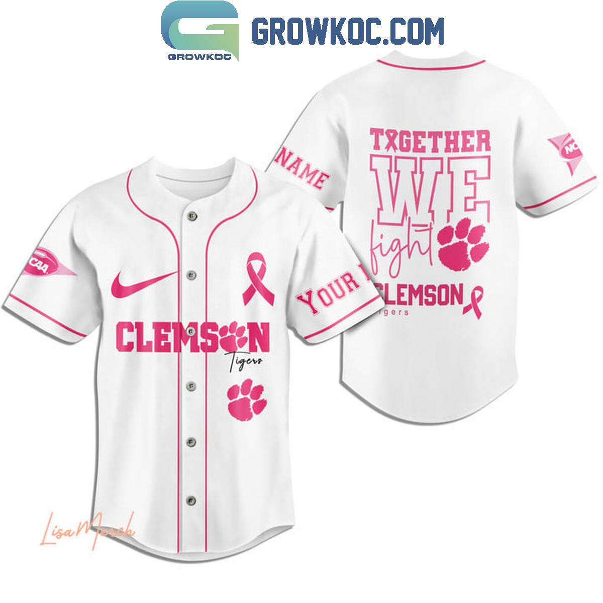 Clemson Tigers Together We Fight Breast Cancer Personalized Baseball Jersey baseball jersey product view 2
