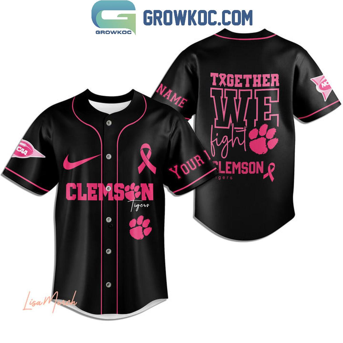 Clemson Tigers Together We Fight Breast Cancer Personalized Baseball Jersey baseball jersey product view 3