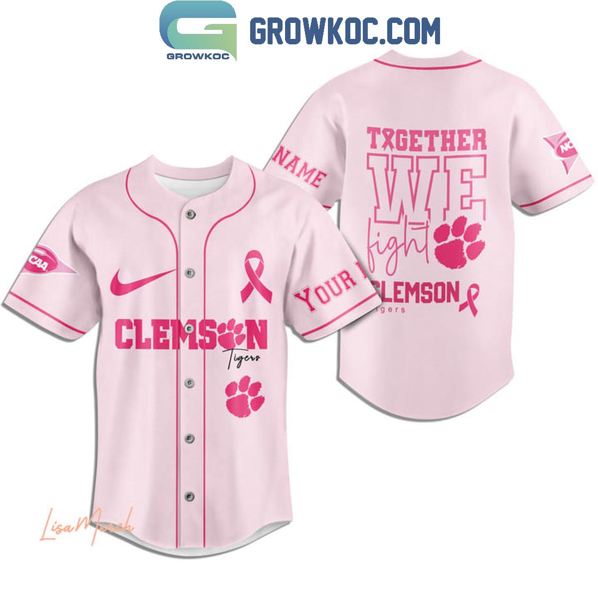 Clemson Tigers Together We Fight Breast Cancer Personalized Baseball Jersey baseball jersey product view 4