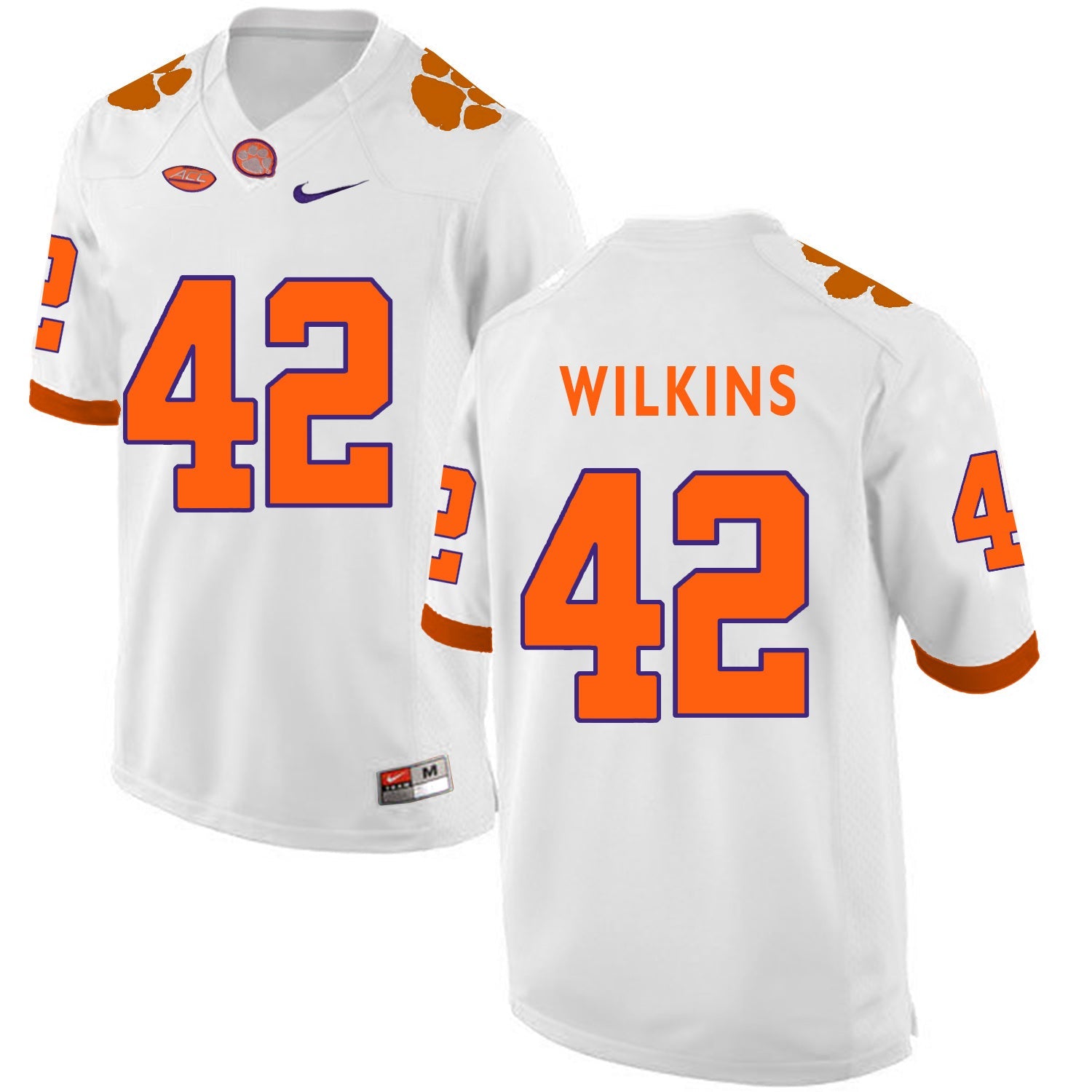 Clemson Tigers WILKINS 42 White College Football Jersey football jersey product view 1