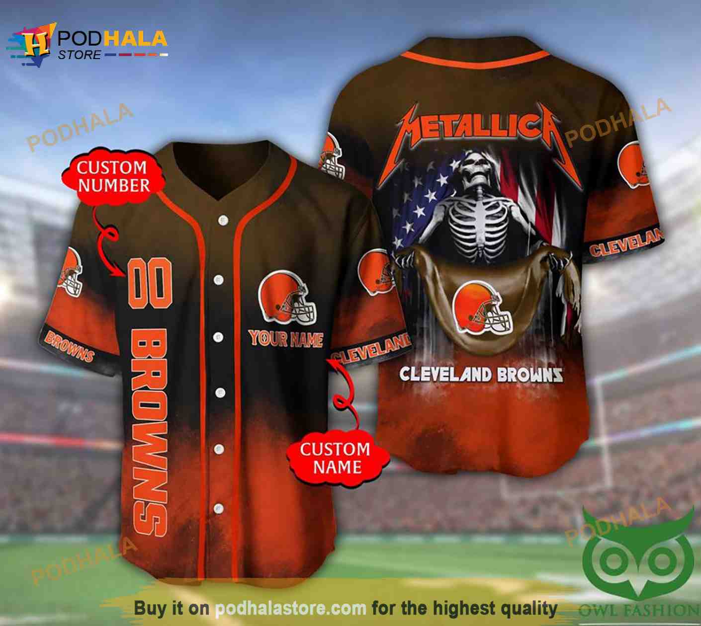 Cleveland Browns 3D Personalized Name Number Metallica 3D Baseball Jersey baseball jersey product view 1