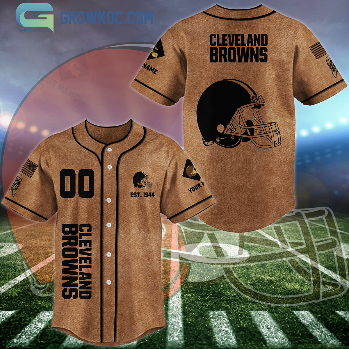 Cleveland Browns Brown American Flag Personalized Baseball Jersey baseball jersey product view 1