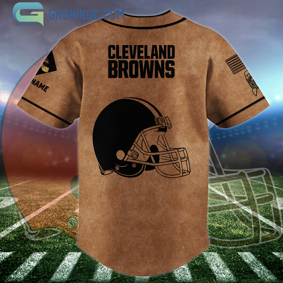 Cleveland Browns Brown American Flag Personalized Baseball Jersey baseball jersey product view 2