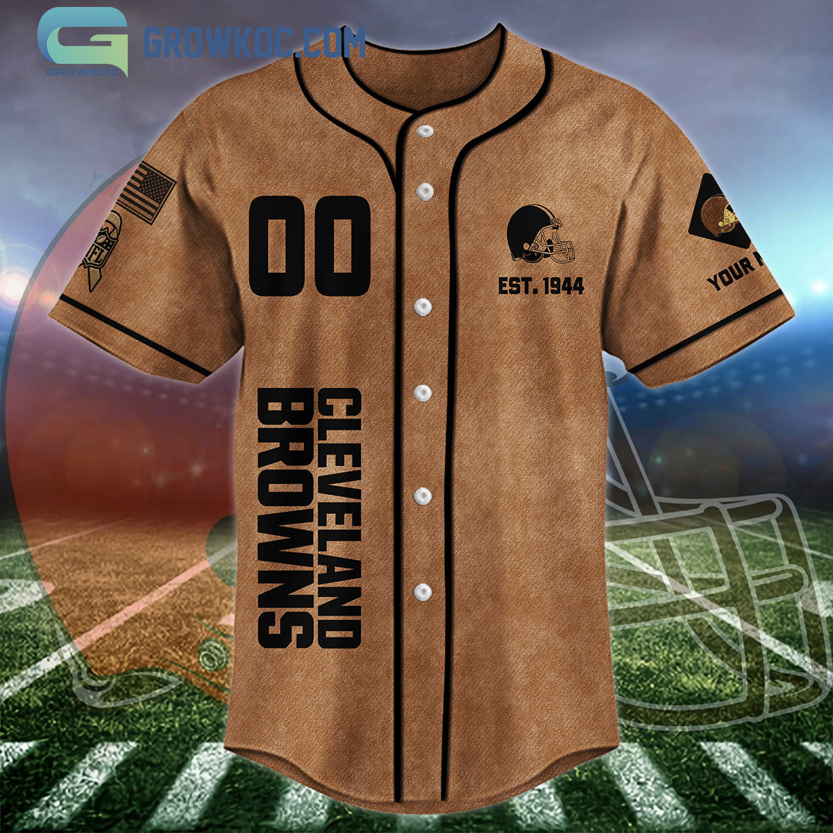 Cleveland Browns Brown American Flag Personalized Baseball Jersey baseball jersey product view 3