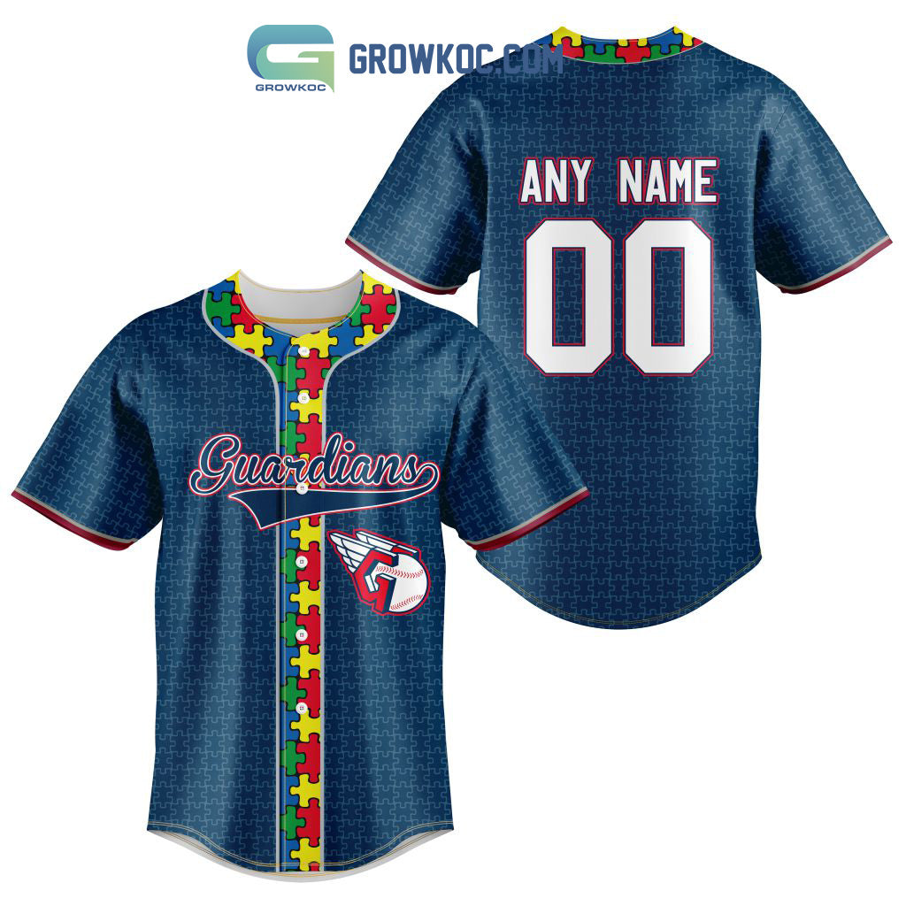Cleveland Guardians MLB Fearless Against Autism Personalized Baseball Jersey baseball jersey product view 1
