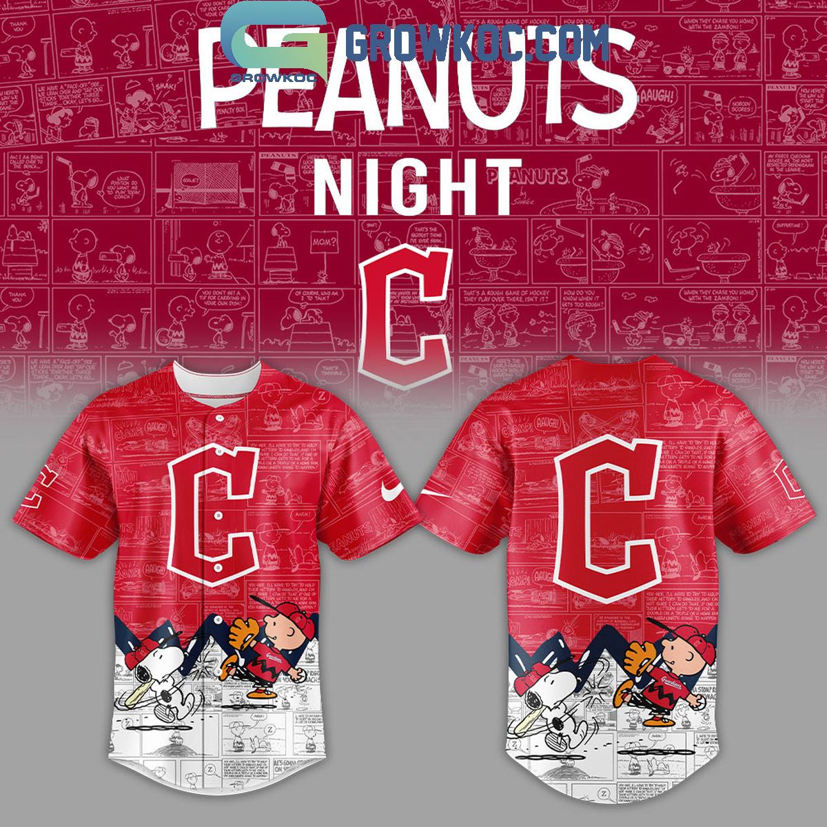Cleveland Guardians Peanuts 75th Anniversary Baseball Jersey baseball jersey product view 1