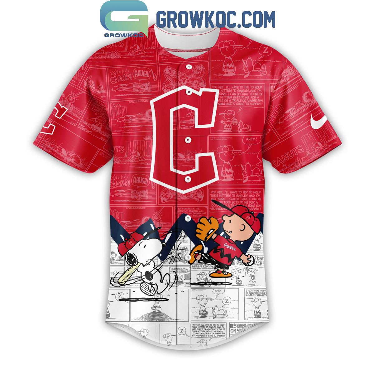 Cleveland Guardians Peanuts 75th Anniversary Baseball Jersey baseball jersey product view 2