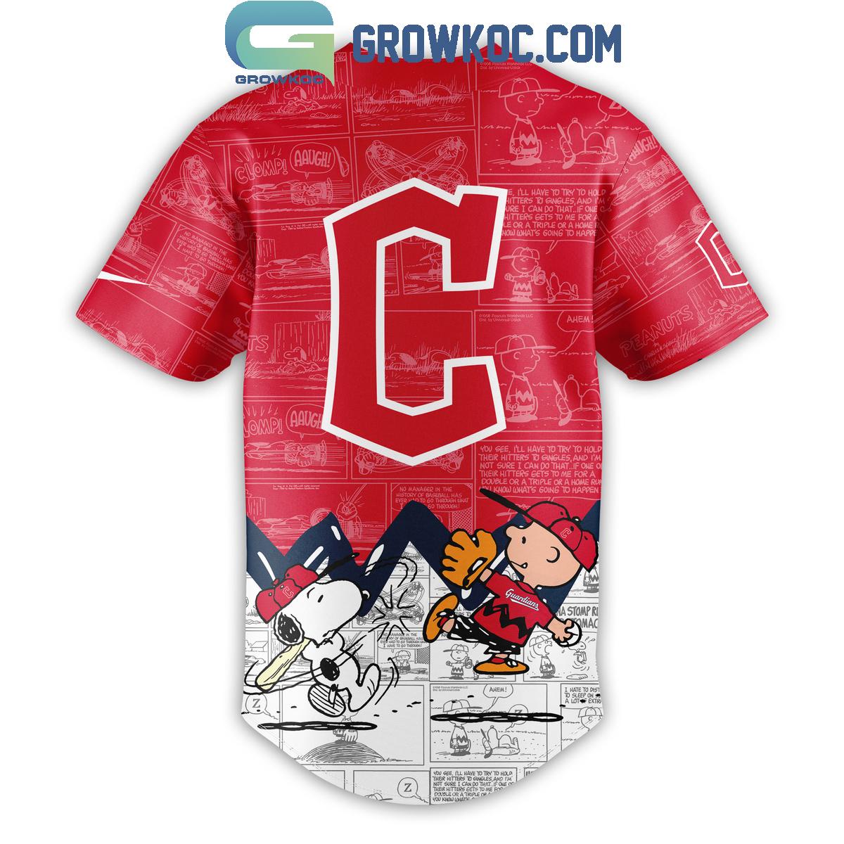 Cleveland Guardians Peanuts 75th Anniversary Baseball Jersey baseball jersey product view 3