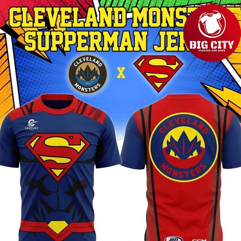 Cleveland Monsters x Superman Special Two Sided Shirt Unisex T-shirt, Sweatshirt, Hoodie, Long Sleeve Tee - T-Shirt, Sweatshirt, Hoodie