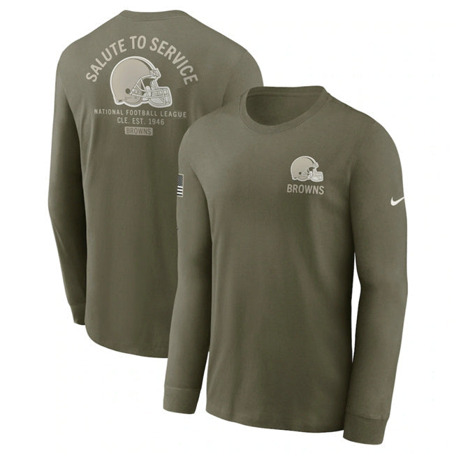 Cleveland Browns Olive 2025 Salute to Service Sideline Long Sleeve T-Shirt Football Jersey football jersey product view 1