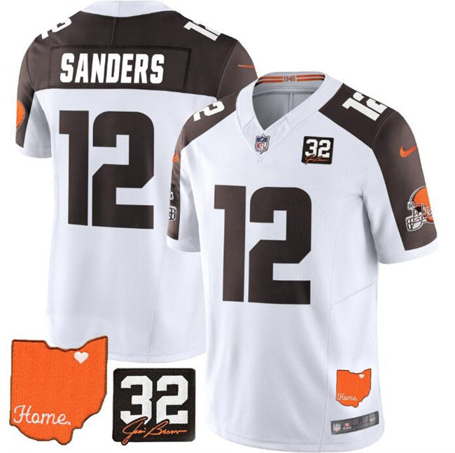 Cleveland Browns #12 Shedeur Sanders White Brown 2025 Draft F.U.S.E. With Jim Football Jersey football jersey product view 1