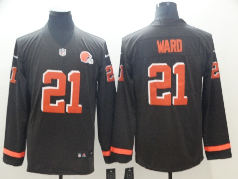 Cleveland Browns #21 Denzel Ward Long Sleeve 958 Football Jersey football jersey product view 1