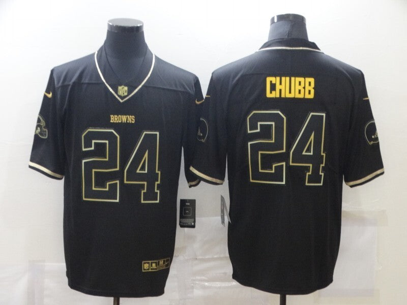 Cleveland Browns #24 Nick Chubb Black Retro Gold 161 Football Jersey football jersey product view 1
