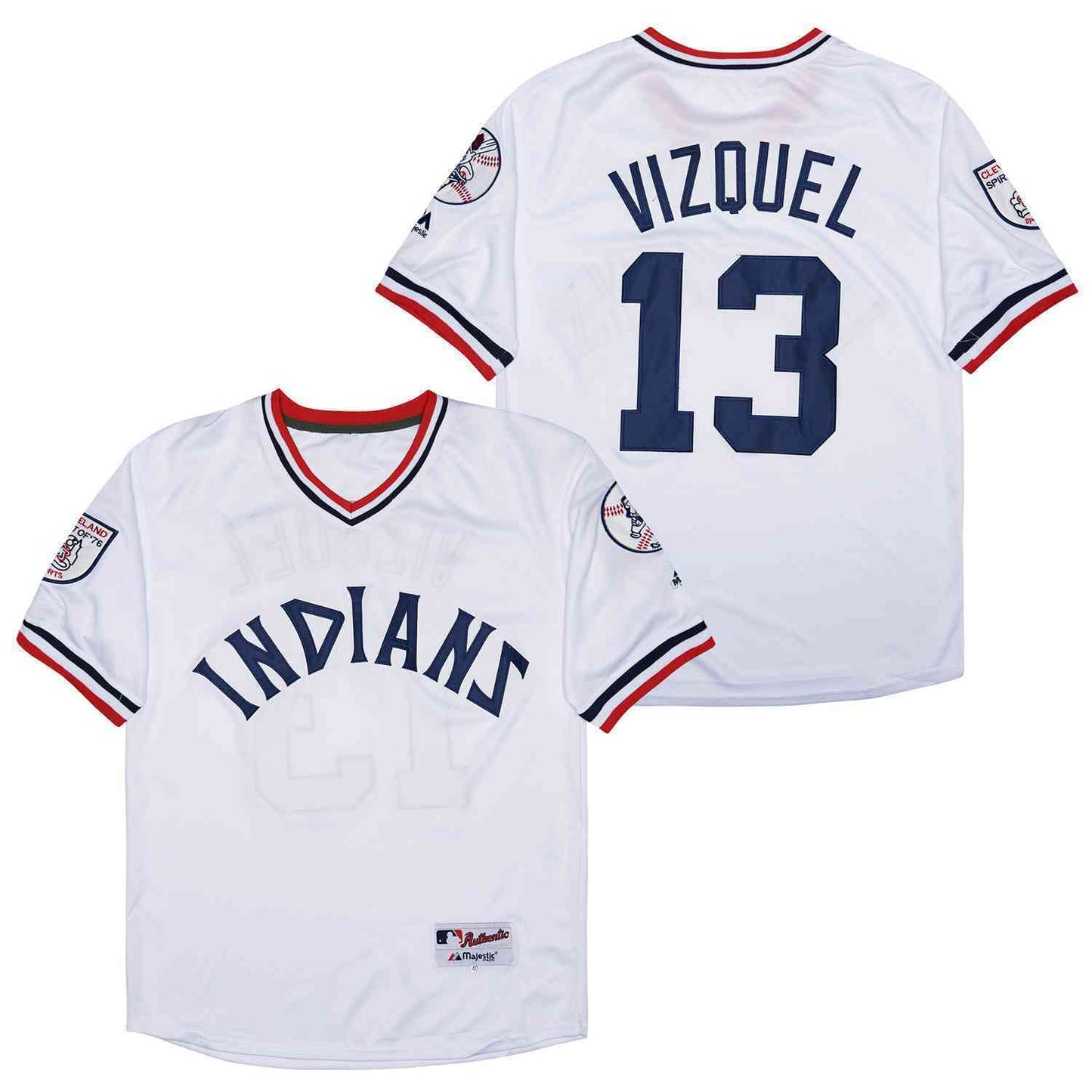 Cleveland Indians #13 Omar Vizquel Indians 13 White Inverted Baseball Jersey baseball jersey product view 1