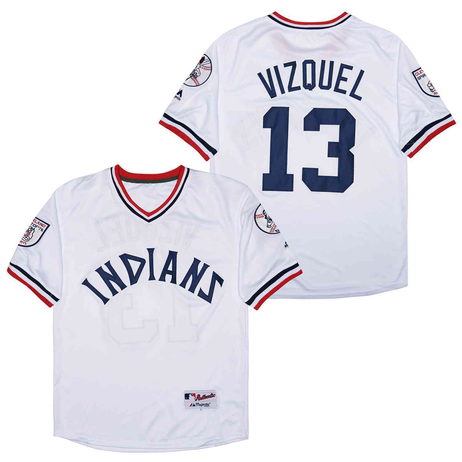 Cleveland Indians #13 Omar Vizquel Indians 13 White Inverted Baseball Jersey baseball jersey product view 1