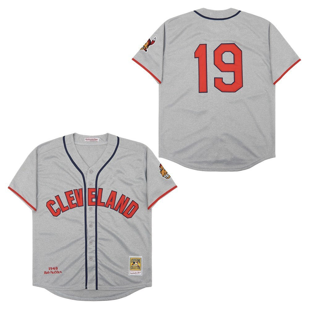 Cleveland Indians #19 Bob Feller Indians 19 # Hemp Gray Retro Baseball Jersey baseball jersey product view 1