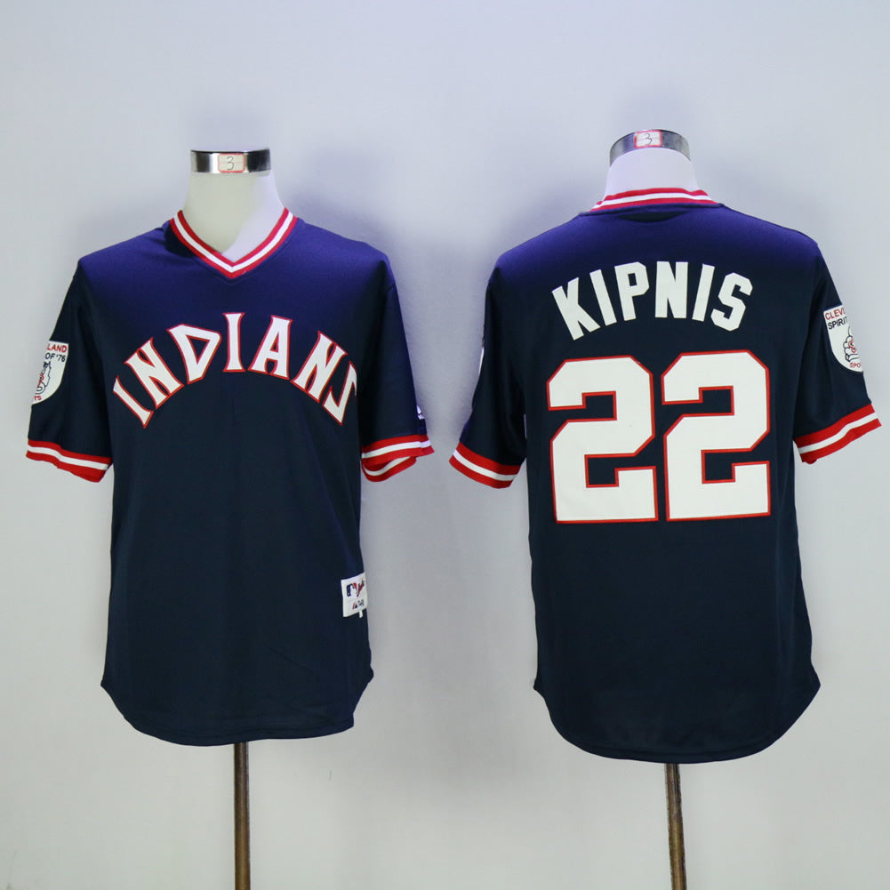 Cleveland Indians #22 Jason Kipnis Indians 22 Blue Pullover 1976 Retro Style 1 Baseball Jersey baseball jersey product view 1