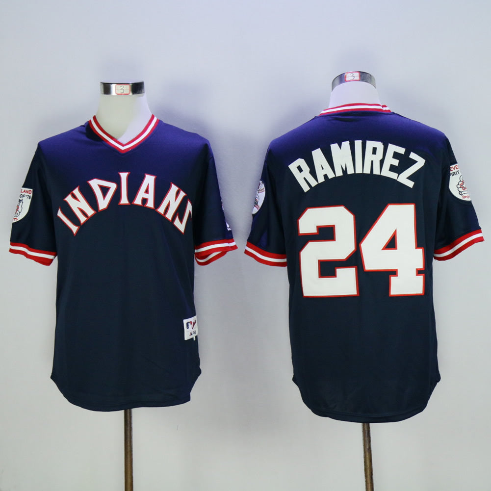 Cleveland Indians #24 Manny Ramirez Indians 24 Blue Pullover 1976 Retro Baseball Jersey baseball jersey product view 1