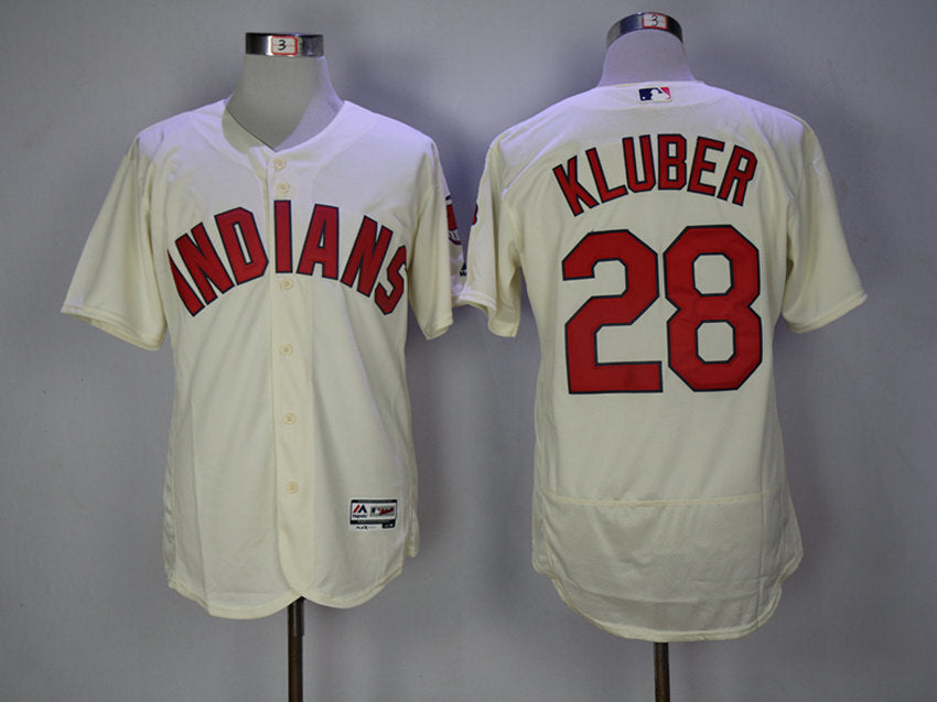 Cleveland Indians #28 Corey Kluber Indians 28 Off-White Elite Baseball Jersey baseball jersey product view 1