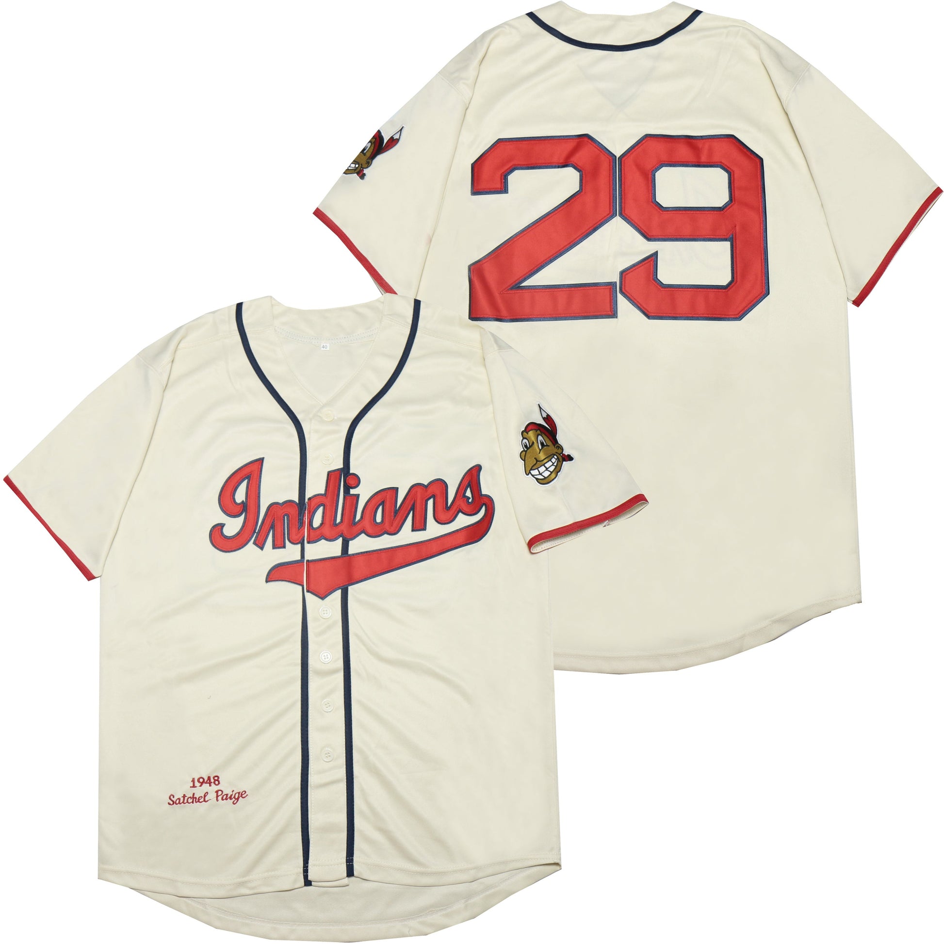 Cleveland Indians #29 Paige Indians 29 Off-White 1948 Retro Style 2 Baseball Jersey baseball jersey product view 1