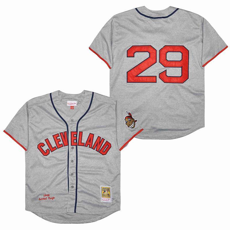 Cleveland Indians #29 Satchel Paige Indians 29 Hemp Gray 1948 Retro Baseball Jersey baseball jersey product view 1