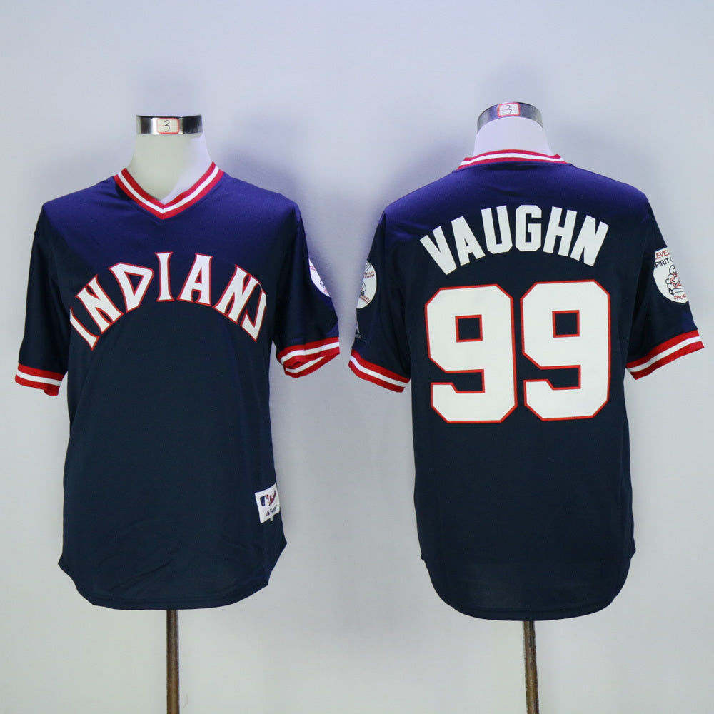 Cleveland Indians #99 Ricky Vaughn Indians 99 Blue 1976 Retro Pullover Baseball Jersey baseball jersey product view 1