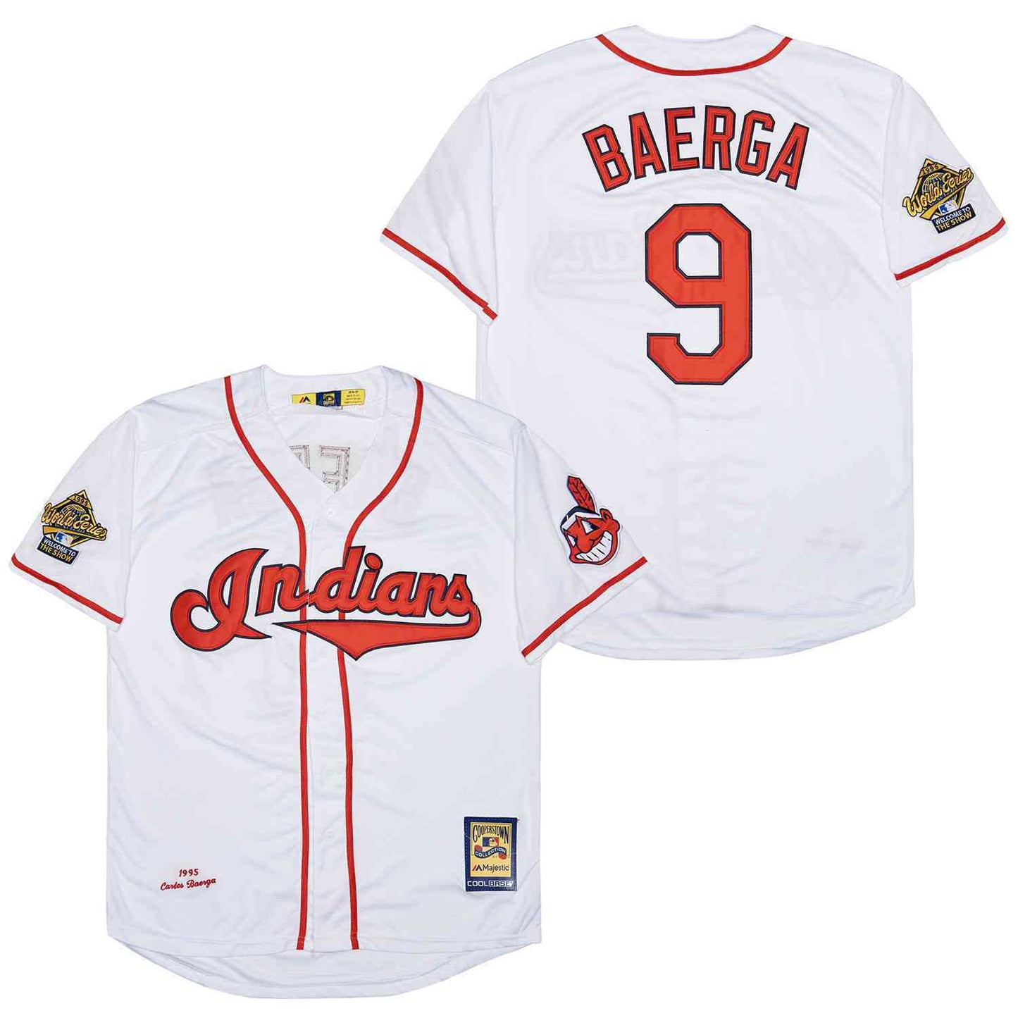 Cleveland Indians #9 Carlos Baerga Indians 9 White 1995 Retro Baseball Jersey baseball jersey product view 1