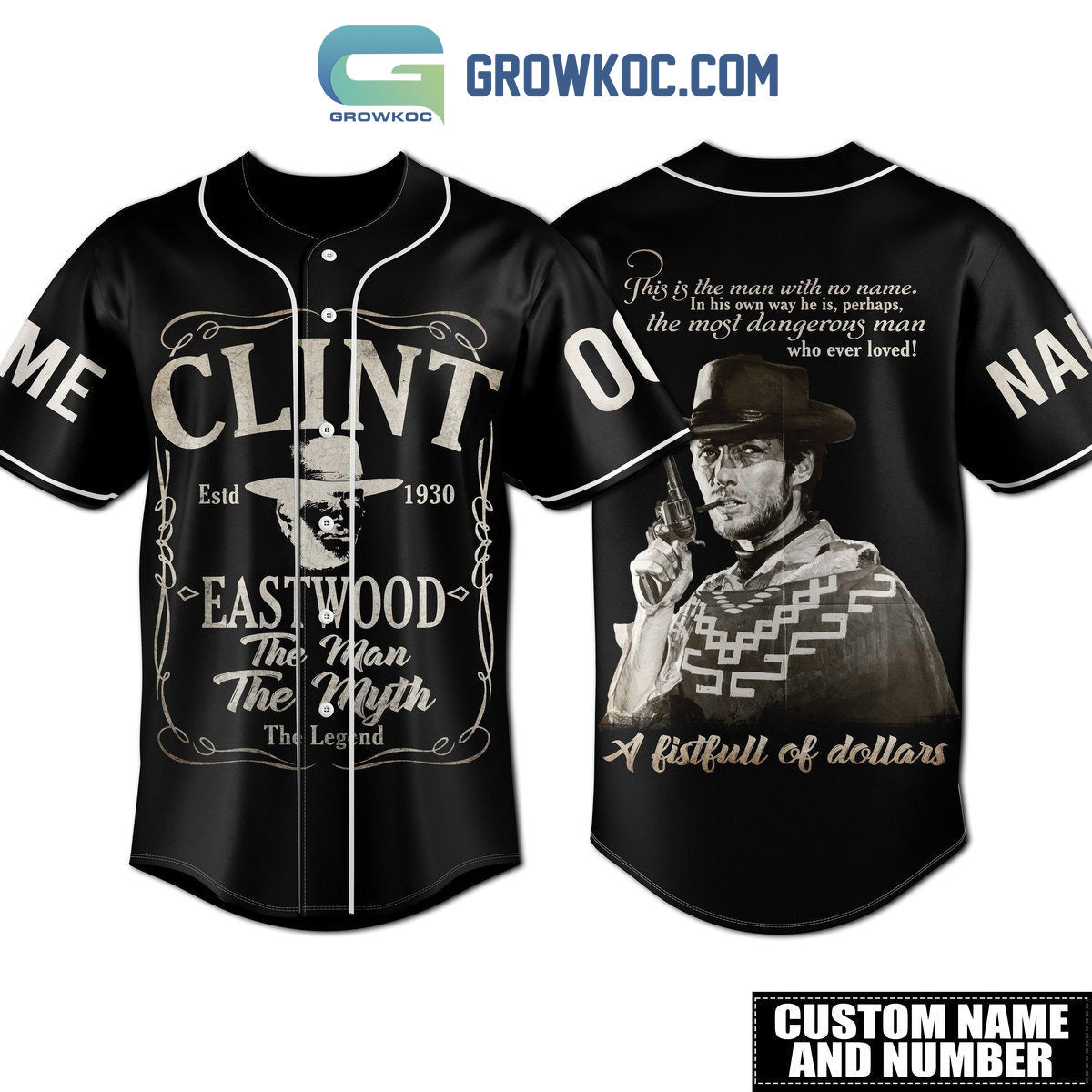 Clint Eastwood The Man The Myth The Legend Personalized Baseball Jersey baseball jersey product view 1