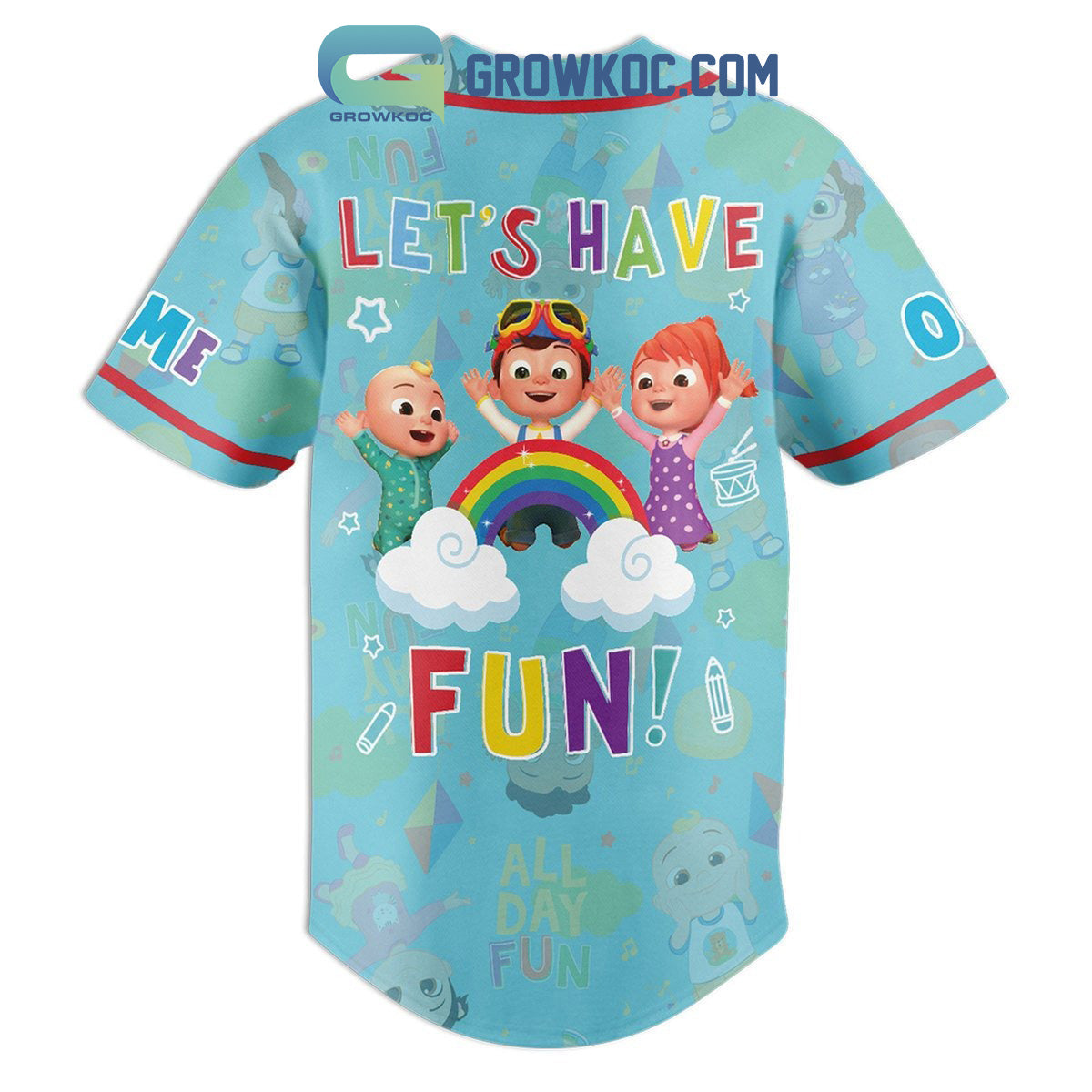 Cocomelon Cartoon Let’s Have Fun Personalized Baseball Jersey baseball jersey product view 2