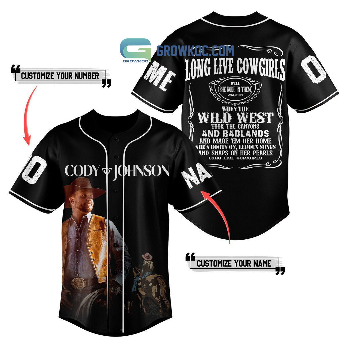 Code Johnson Long Live Cowgirls Personalized Baseball Jersey baseball jersey product view 3