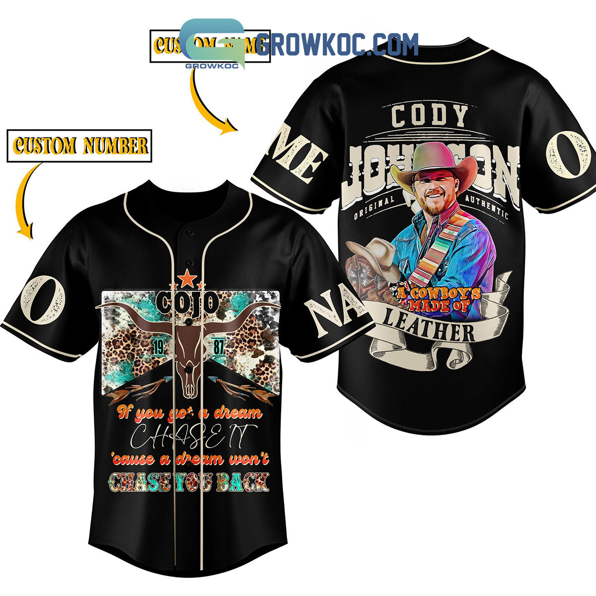 Cody Johnson Made Of Leather Personalized Baseball Jersey baseball jersey product view 1