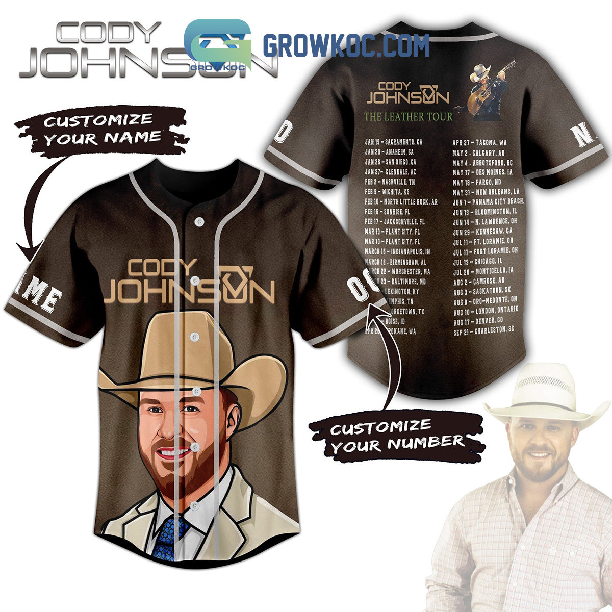 Cody Johnson The Leather Tour Personalized Baseball Jersey baseball jersey product view 1
