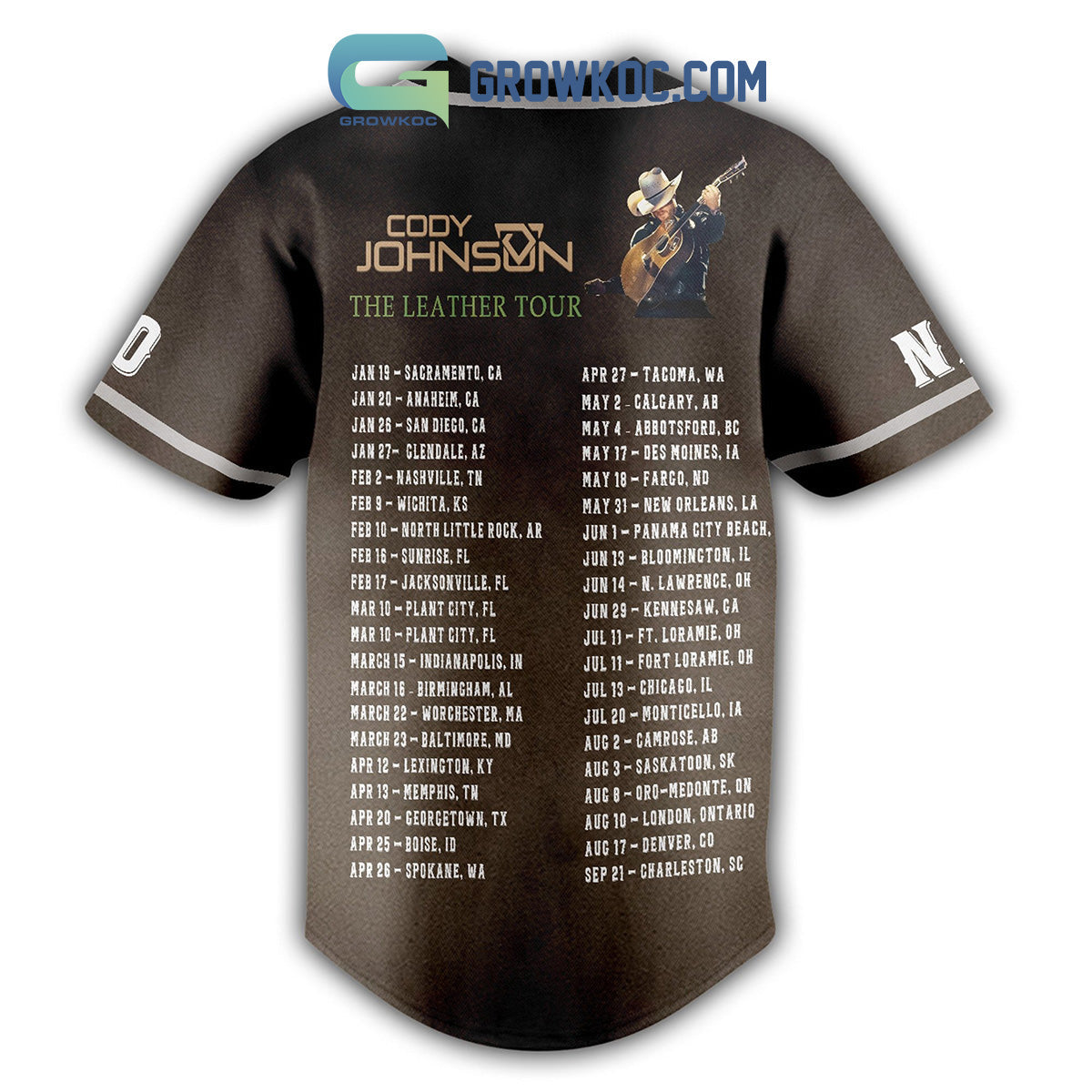 Cody Johnson The Leather Tour Personalized Baseball Jersey baseball jersey product view 2