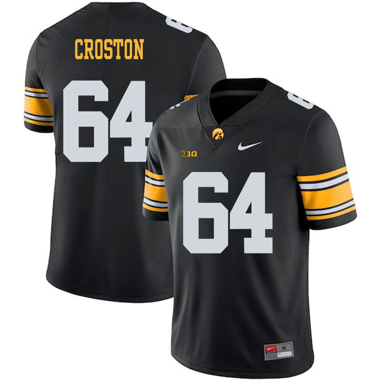 Cole Croston 64 Black Style 1 College Football Jersey football jersey product view 1