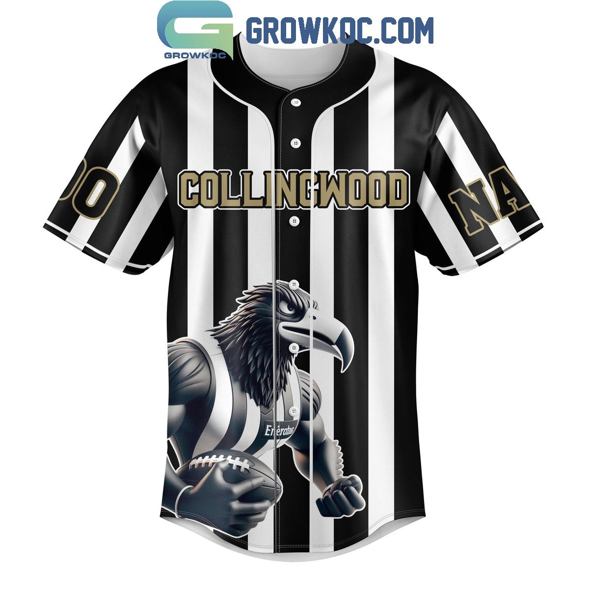 Collingwood Magpies Go Pies Fight Hard Play Fierce Forever Personalized Baseball Jersey baseball jersey product view 2