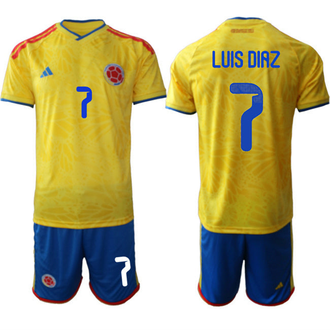 Colombia Team #7 Luis Díaz Yellow 2026 World Cup Home Soccer Jersey Suit sports jersey product view 1