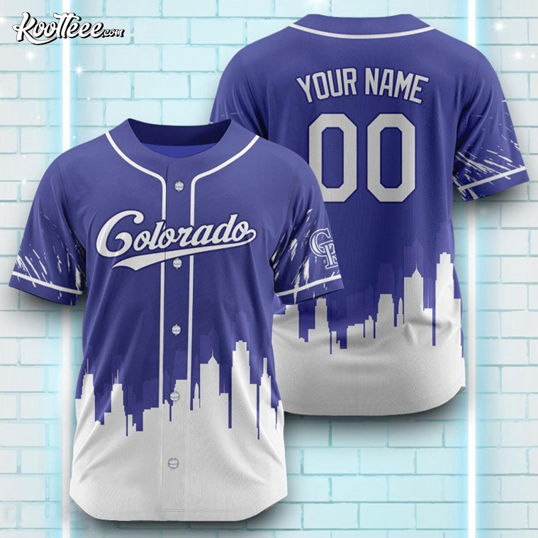 Colorado Rockies Blue White Pattern Custom Name Baseball Jersey baseball jersey product view 1