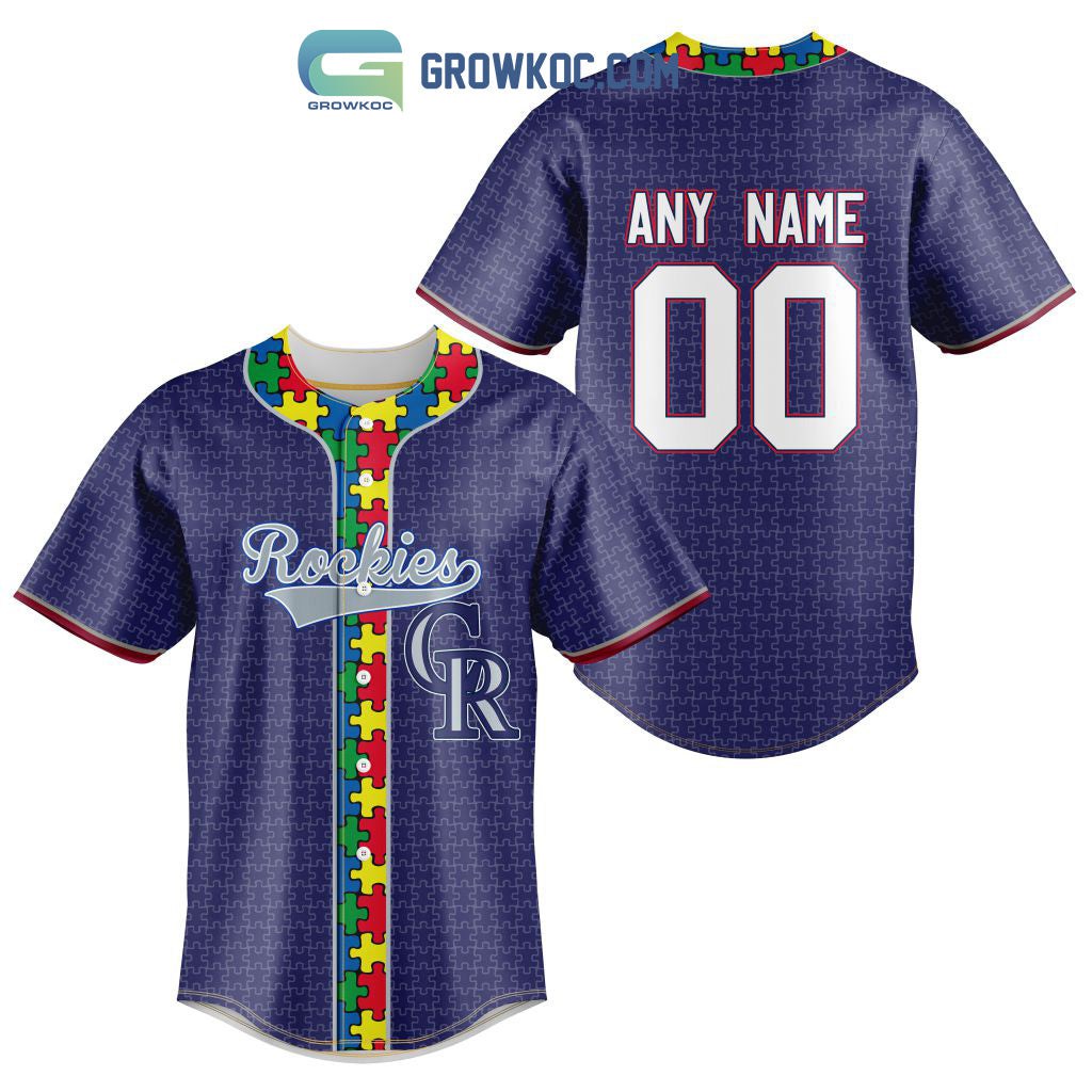 Colorado Rockies MLB Fearless Against Autism Personalized Baseball Jersey baseball jersey product view 1