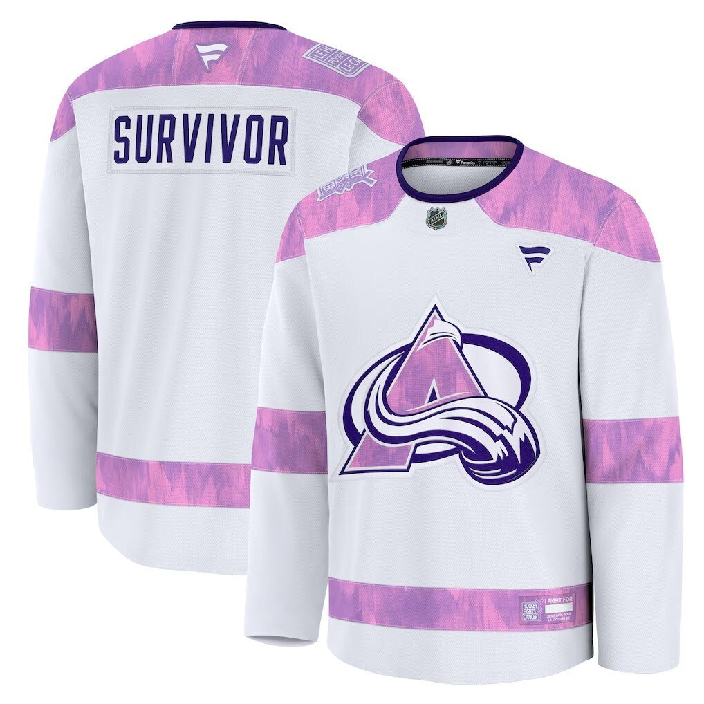 Colorado Avalanche Fanatics Hockey Fights Cancer Practice Jersey - White Hockey Jersey hockey jersey product view 1