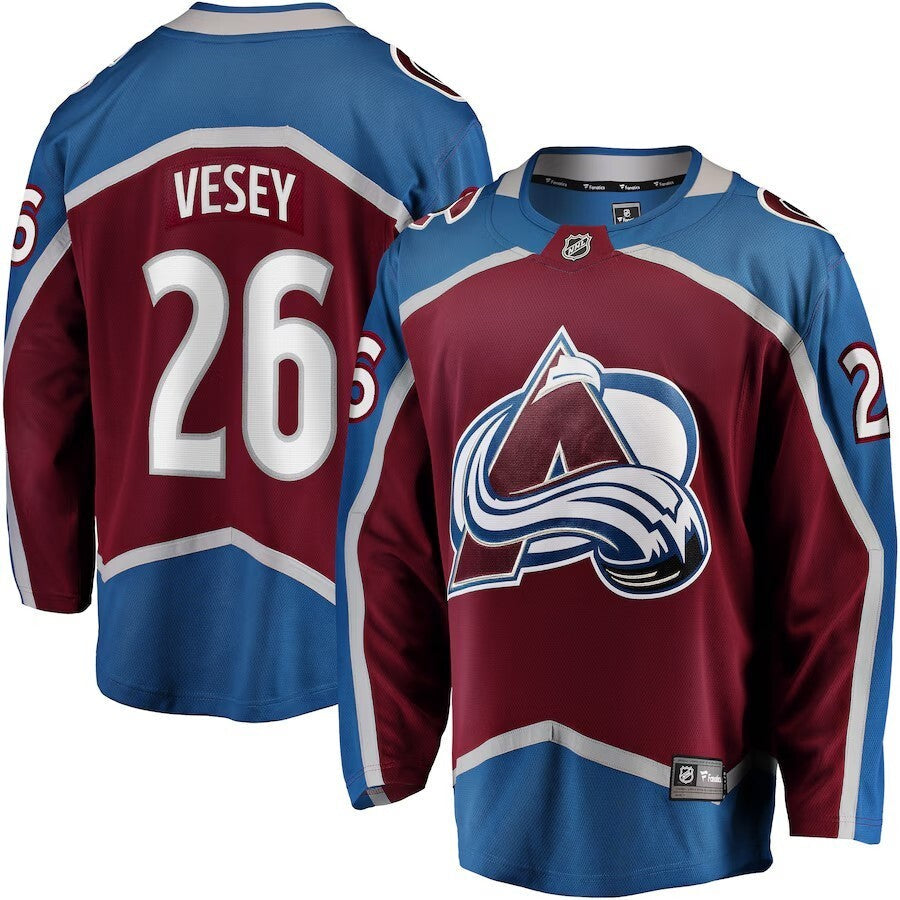 Colorado Avalanche #26 Jimmy Vesey Home Breakaway Jersey - Burgundy Hockey Jersey hockey jersey product view 1
