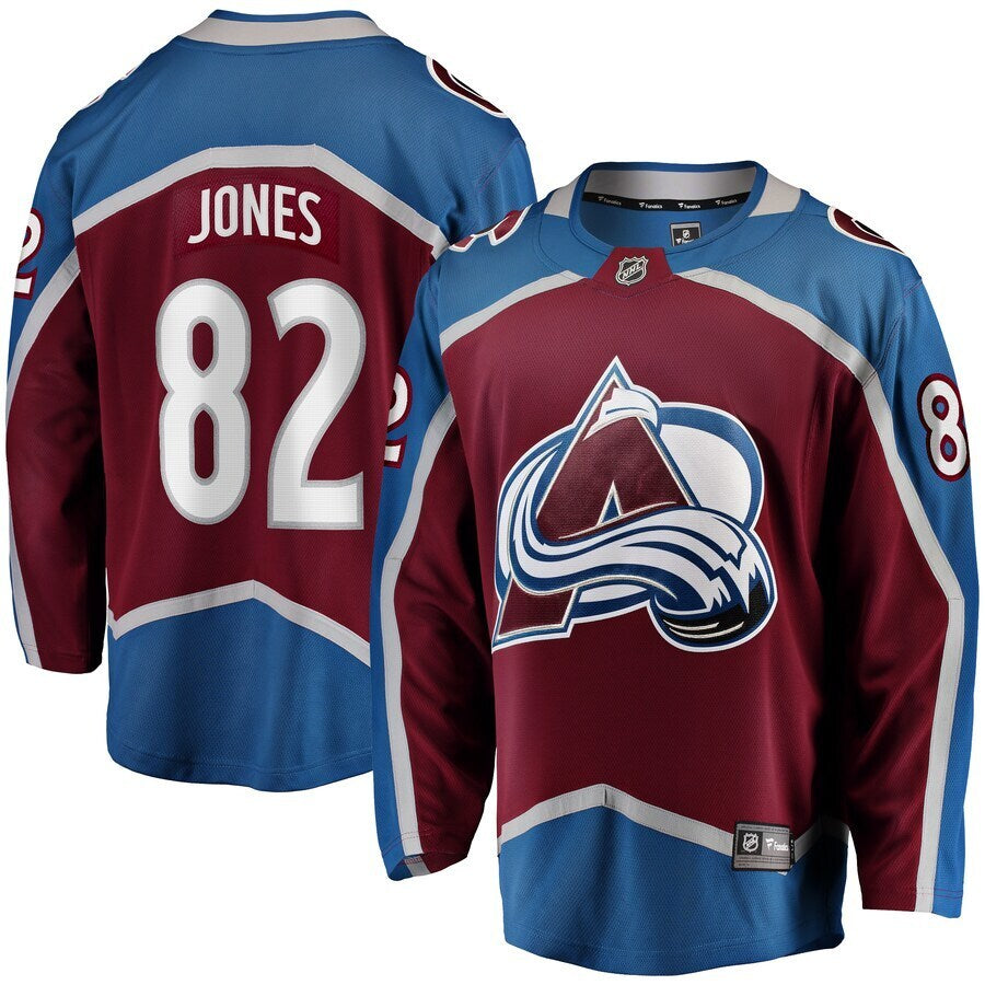Colorado Avalanche #82 Caleb Jones Home Premier Breakaway Player Jersey - Maroon Hockey Jersey hockey jersey product view 1