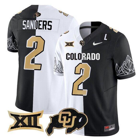 Colorado Buffaloes #2 Shedeur Sanders White Black Split F.U.S.E. With Big 12 XII College Football Jersey football jersey product view 1