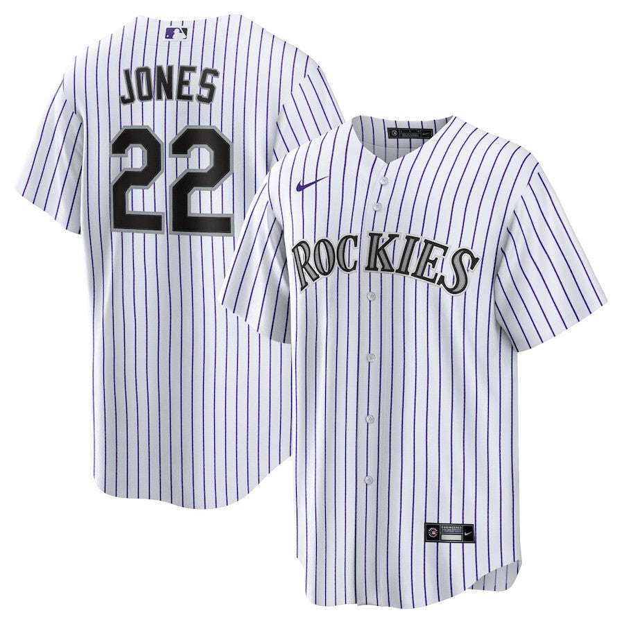 Colorado Rockies #22 Nolan Jones Home Men Jersey - White Baseball Jersey baseball jersey product view 1