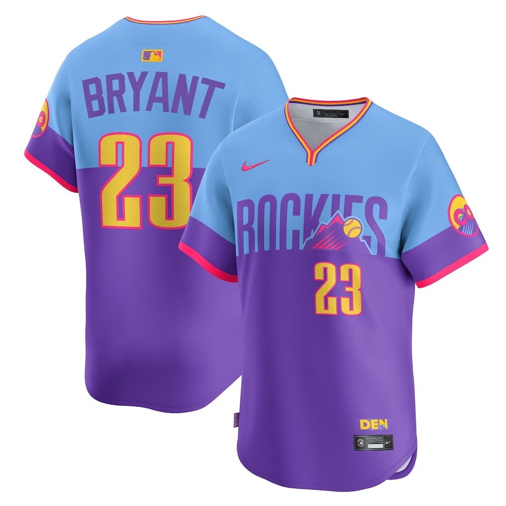 Colorado Rockies #23 Kris Bryant 2025 City Connect Limited Player Jersey - PurpleLight Blue basketball jersey product view 1