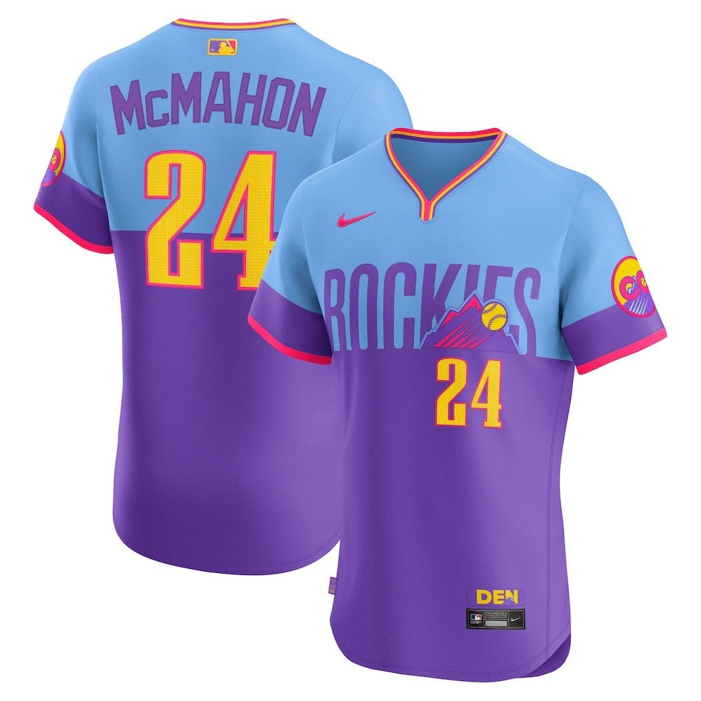 Colorado Rockies #24 Ryan McMahon 2025 City Connect Elite Player Jersey - PurpleLight Blue baseball jersey product view 1