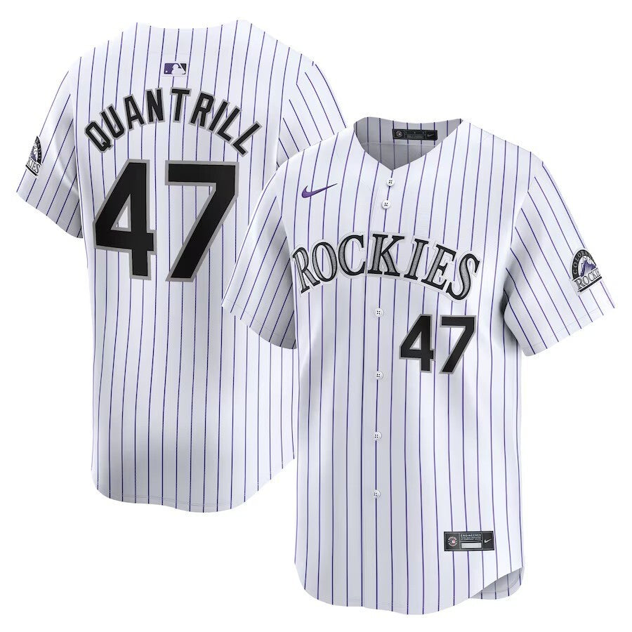 Colorado Rockies #47 Cal Quantrill Home Limited Player Jersey - White Style 2 Baseball Jersey baseball jersey product view 1
