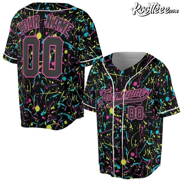 Colorful Paint Splatter Graffiti Custom Baseball Jersey baseball jersey product view 1