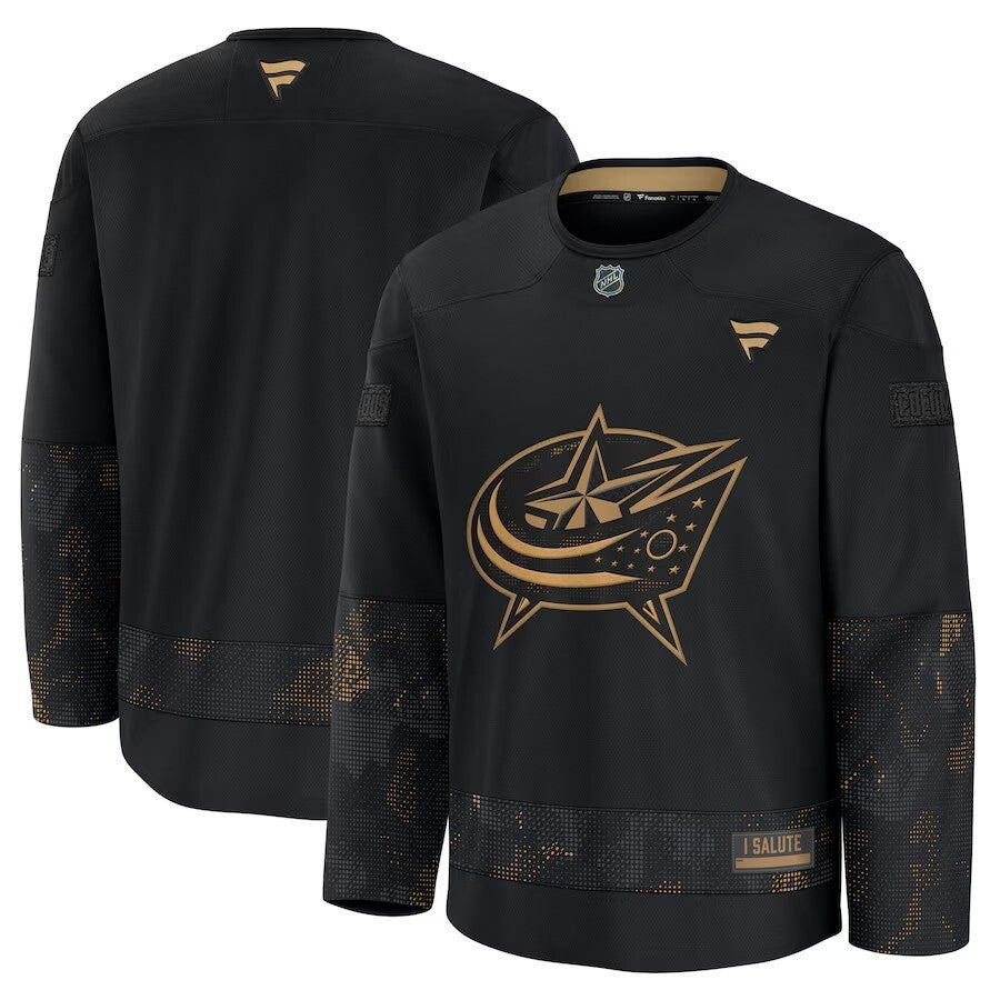 Columbus Blue Jackets 2024 Military Appreciation Practice Jersey - Black Hockey Jersey hockey jersey product view 1