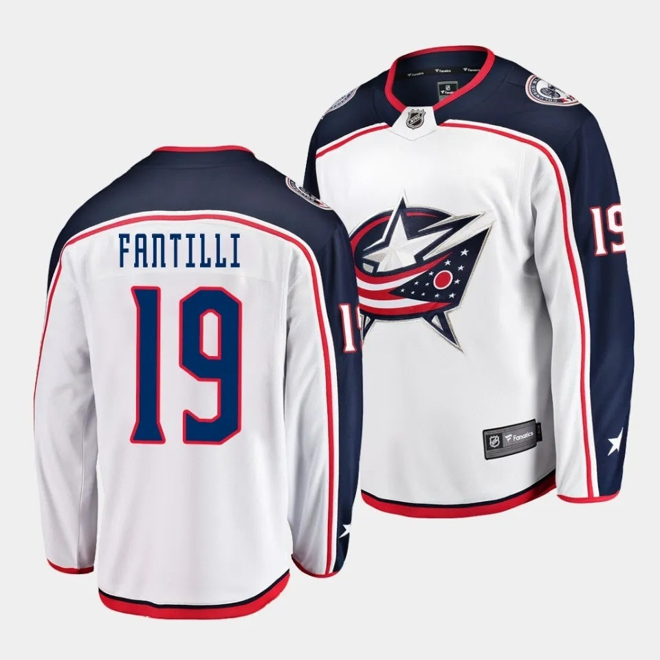 Columbus Blue Jackets #19 Adam Fantilli Away White Jersey 2023 NHL Draft Hockey Jersey hockey jersey product view 1