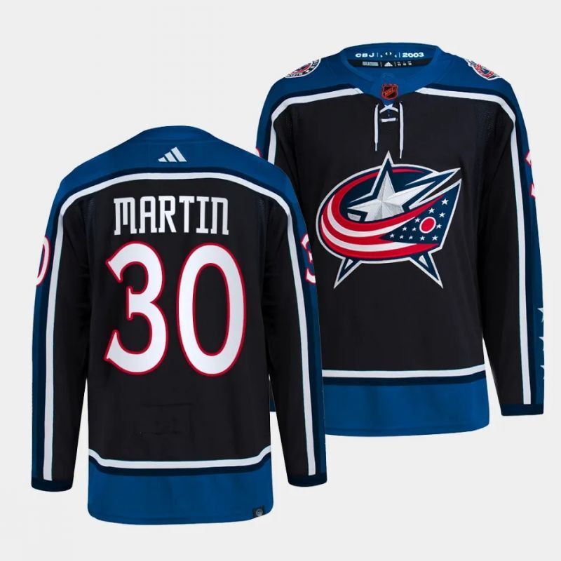 Columbus Blue Jackets #30 spencer martin reverse retro black Hockey Jersey hockey jersey product view 1